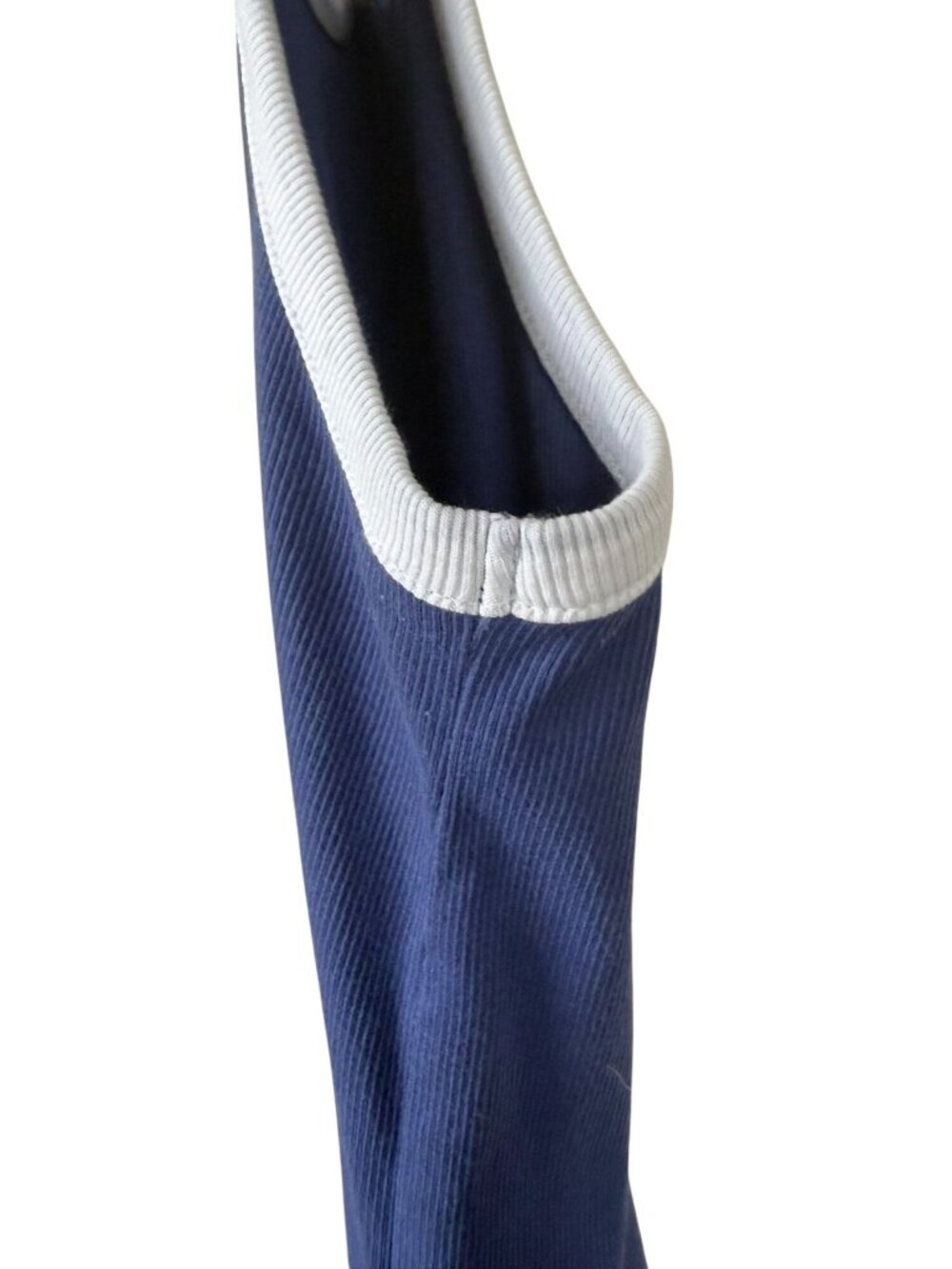 Madewell Womens Blue Tank Top With White Trim Ribbed Cotton Blend Sleeveless Siz - Picture 7 of 9